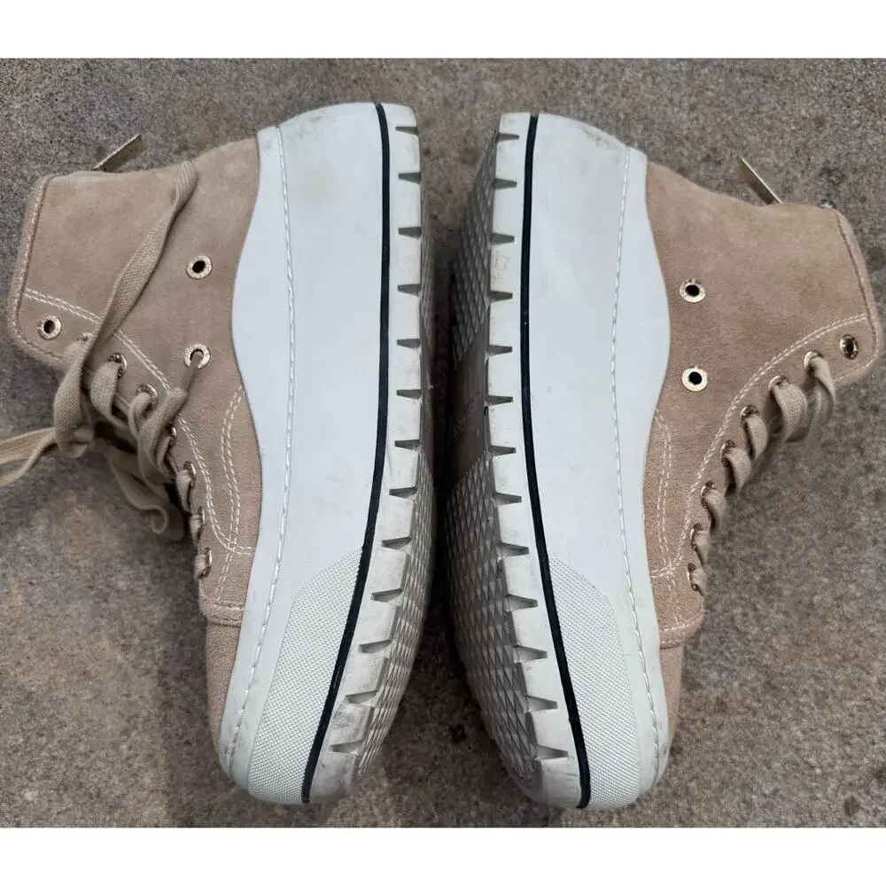 J/Slides Gracie In Sand Suede Leather Mid Platform Tennis Shoes Women's 6.5